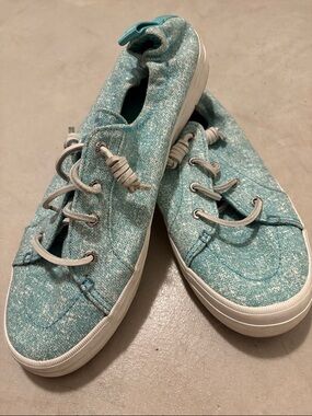 Sperry Teal Canvas Slip-On Sneakers with White Soles Women’s 10
